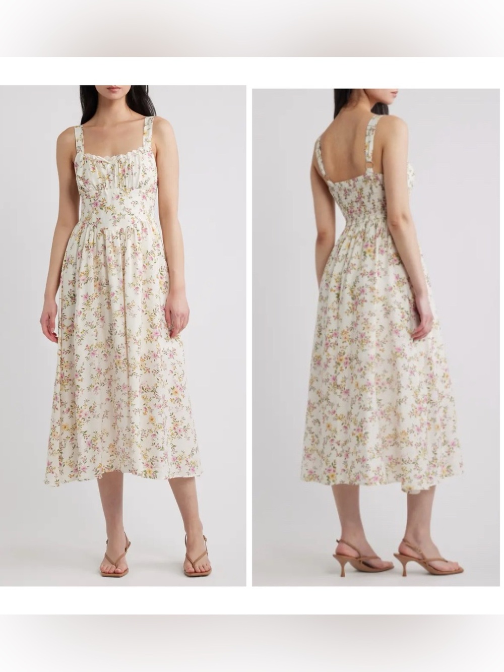 Blu Pepper Medium Cream Multi Romantic Lace Detail Floral Midi Dress Cottagecore